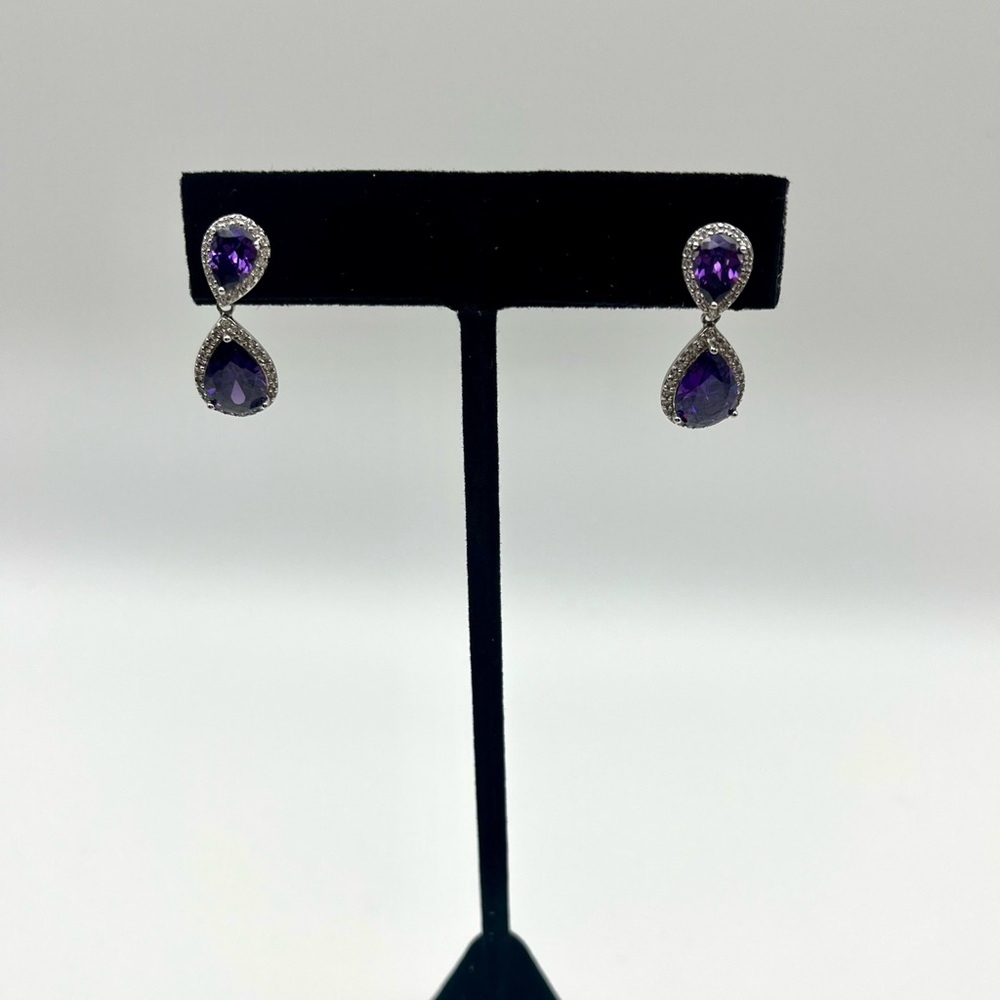 Elegant Purple Drop Earrings with Sparkling Halo Accents
